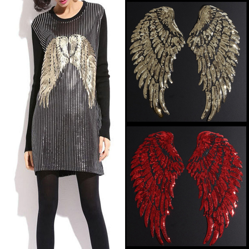 

1pc Feather Wings Sequin Sew Iron On Patches Embroidery Applique Patches For Jackets Clothing Backpacks Jeans T-shirt