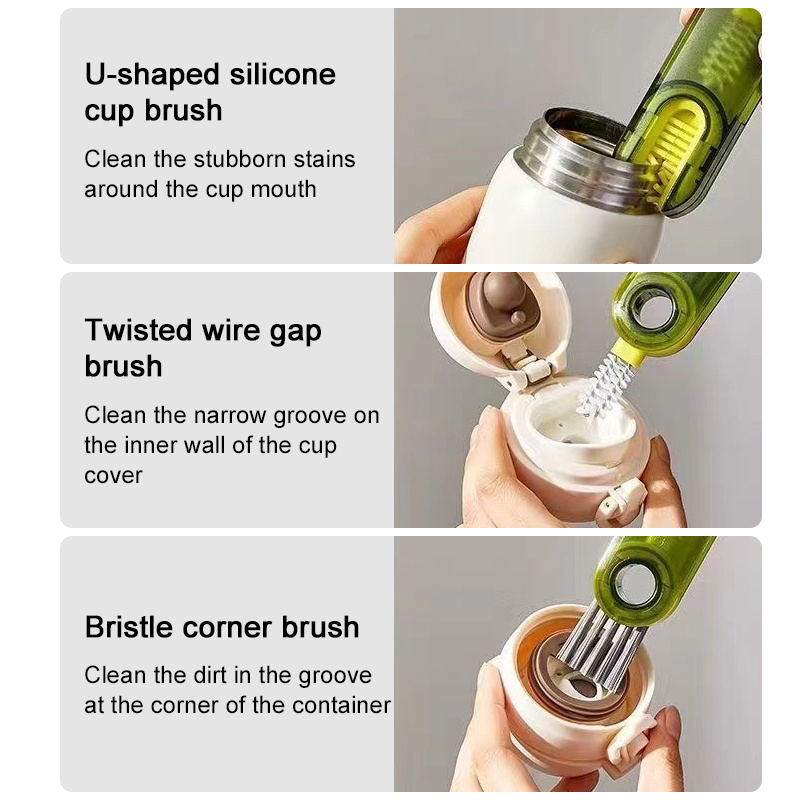 3 in 1 Tiny Bottle Cup Lid Detail Brush Multi-Functional U-shaped Cleaning  Brush