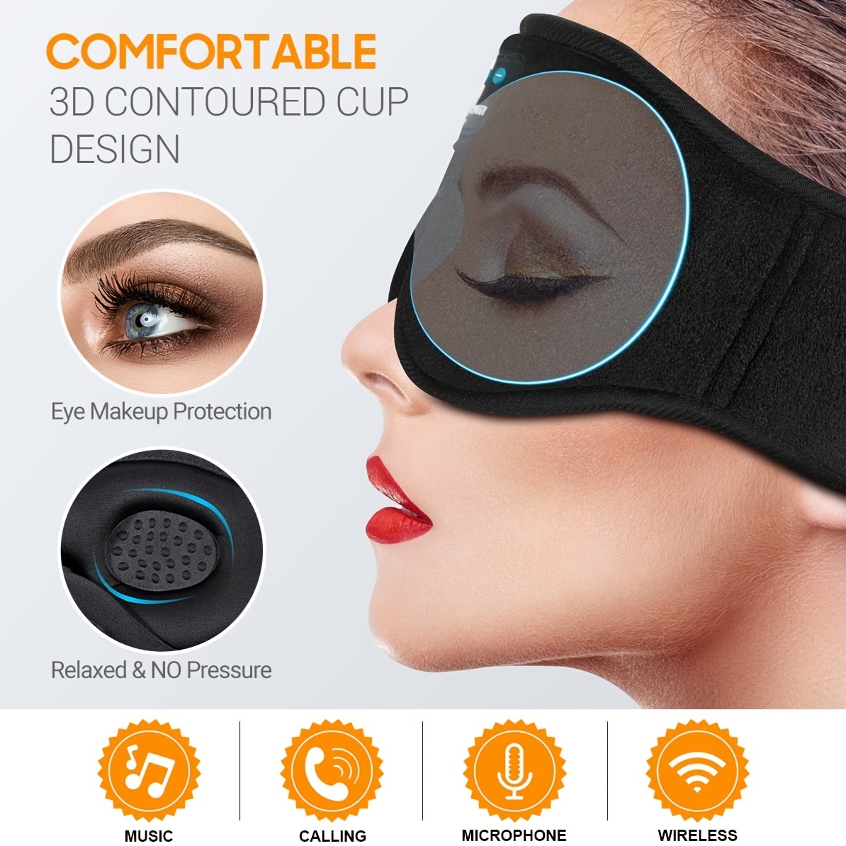 3d Wireless Sleeping Eye Mask Bluetooth Headphones Stereo Music Headset  Block Light Eye Mask For Better Sleep