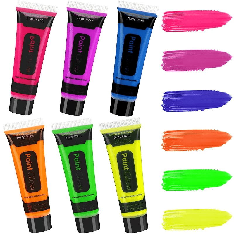 Set of 6 Glow in the Dark Body and Face Paints