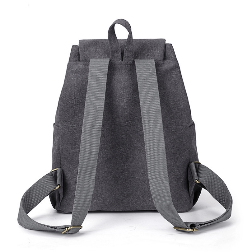Vintage Canvas Pocket Flap Backpack Lightweight Drawstring Schoolbag