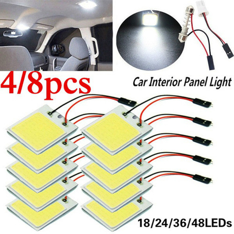 

4pcs Car Interior Led Lights - 18/24/48 Smd T10 4w 12v Cob Panel Lamp Bulbs For Dome Light