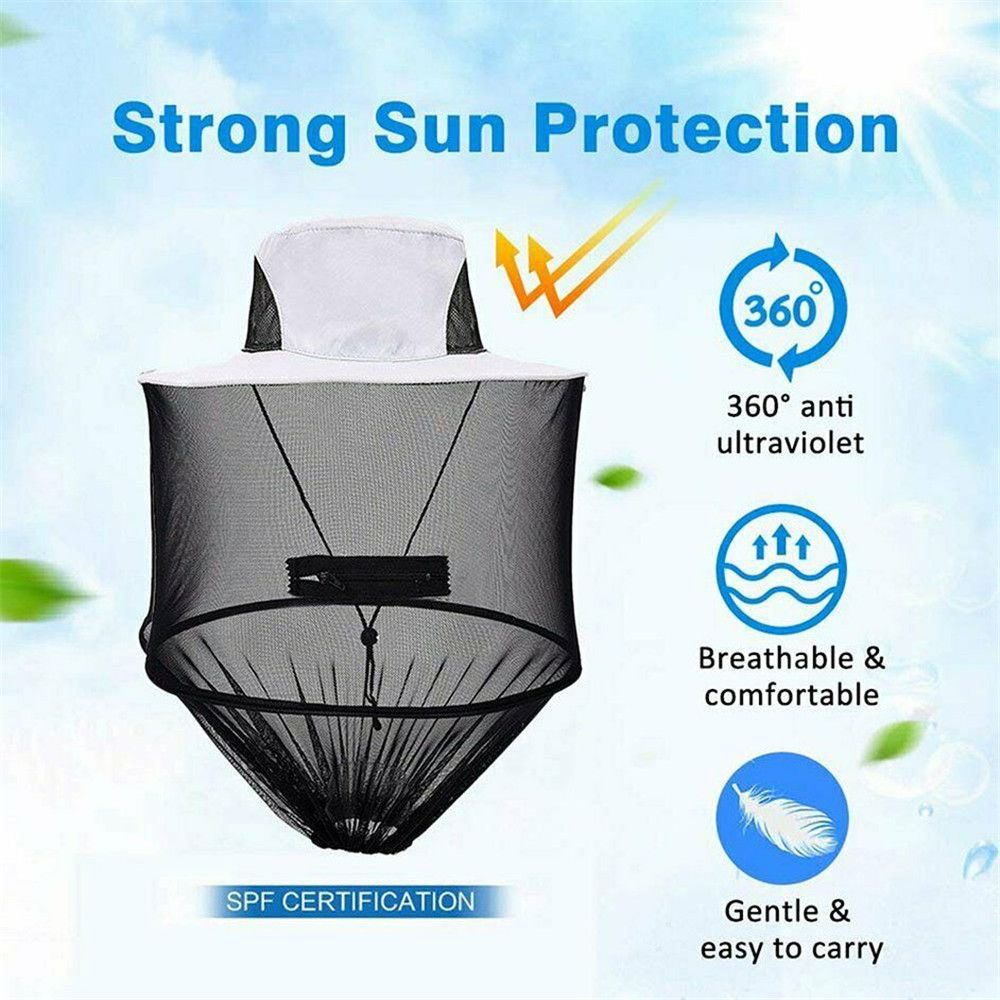 1x Anti-Mosquito Bug Bee Insect Head Net Hat Cap Sun Fishing Protection  K3F0