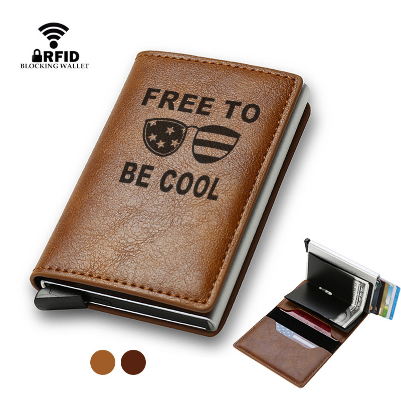 Personalized RFID Protected Metal Card Holder With Leather Cover