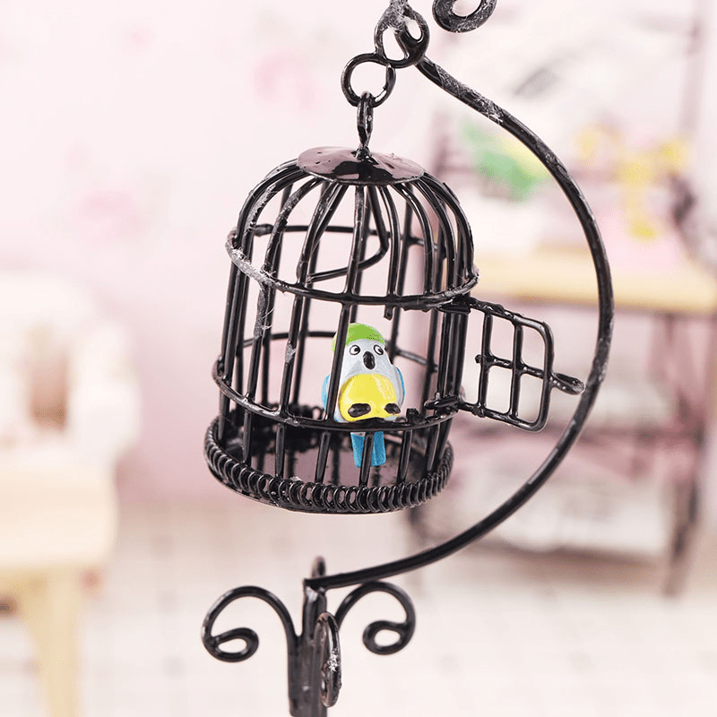 Black Mini Metal Bird Cage Stand Perfect Dollhouse Decor - Temu