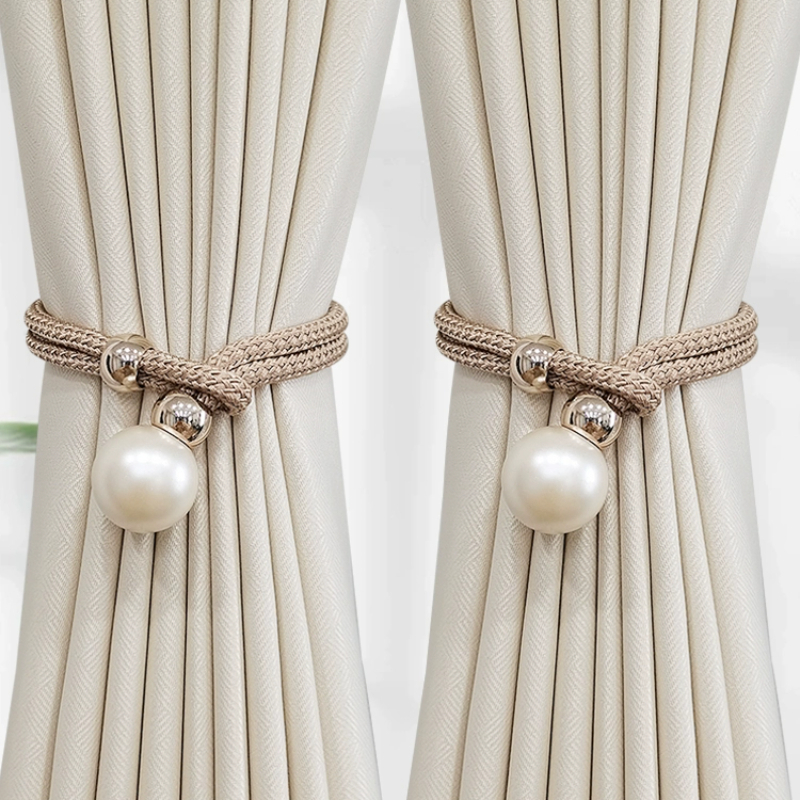 

2pcs Luxurious French Curtain Tiebacks With Faux Pearl Decorations - Adjustable And Stylish Curtain Holdbacks For Home Decor