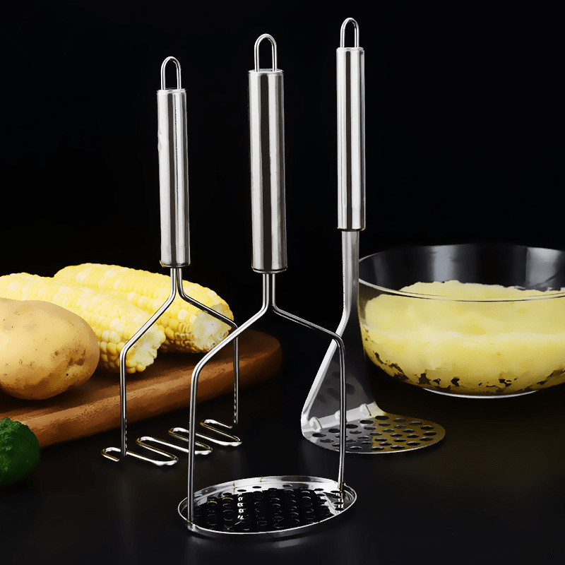 1PC Stainless Steel Potato Masher Cooked Food Smasher With Non-Slip Handle  Fruit Vegetable Smash Tool