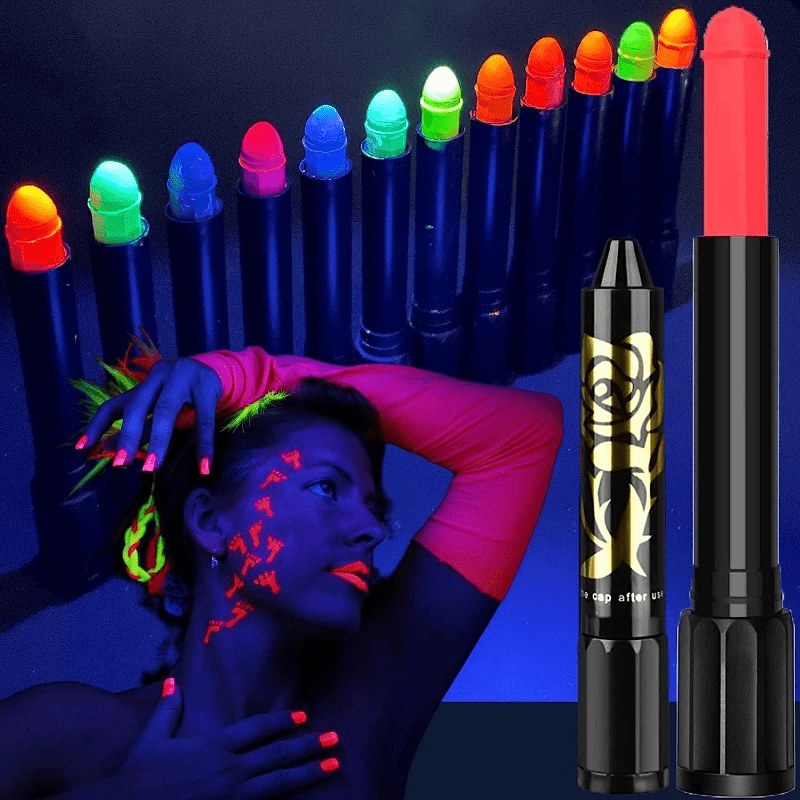 12 Colors Glow Face Body Paint, UV Crayons Makeup Glow in The Black Light  Body Paints for Kids Adult, Fluorescent Neon Face Painting Kit for Birthday  Party Halloween Masquerade Makeup Outdoor