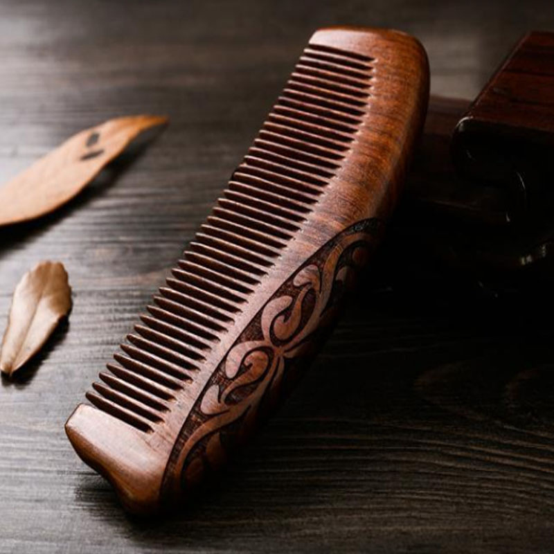TEMU [elegant Design] Elegant Sandalwood Comb - Double-sided Five-tooth Design, Smooth For Dry Hair Styling