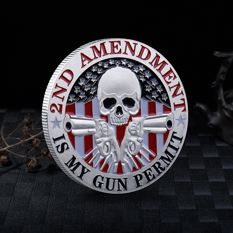 Military Challenge Coin Skull Double Gun Commemorative - Temu