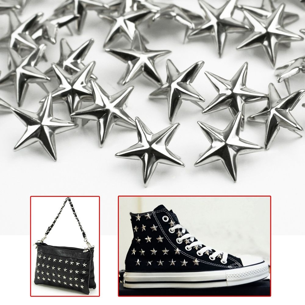 

100pcs 15mm Star Rivets Silver Metal Leather Craft Diy Studs Spikes Spots Nailhead Rock Punk Garment Sewing Decoration Clothing Accessories