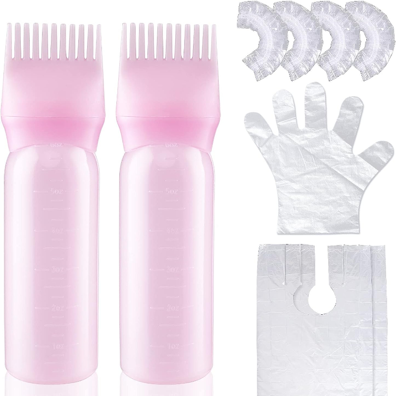 3pcs Root Comb Applicator Bottle Hair Oil Applicator Bottle Hair Dye Comb Bottle, Size: 17.5X4.5CM, Pink