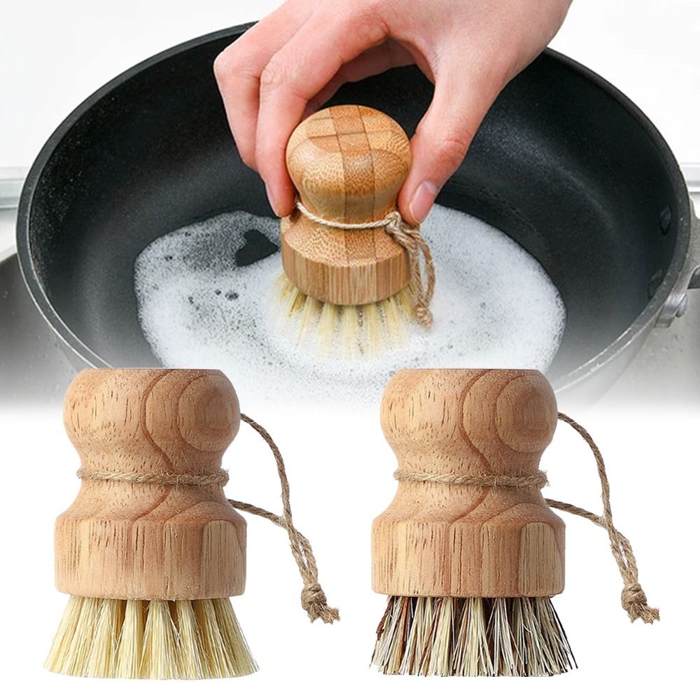 Bamboo Palm Brush, Scrub Brush for Dishes Pots Pans Kitchen Sink