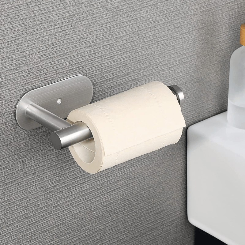 Adhesive Toilet Paper Holder, Brushed Toilet Roll Holder Stick On Wall For  Bathroom, Sus 304 Stainless Steel - Temu
