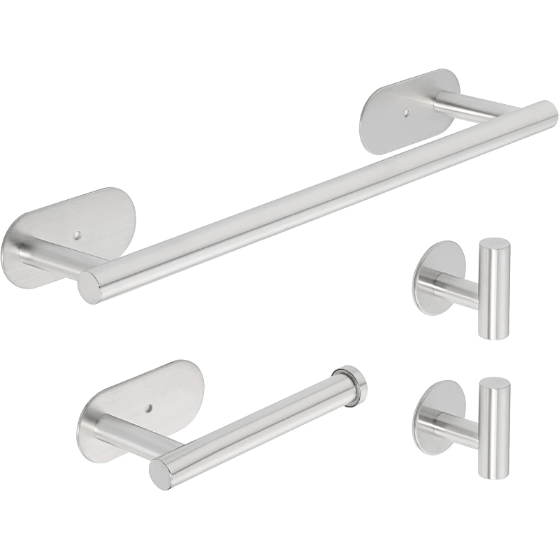 4pcs Stainless Steel Towel Rack Set, Bathroom Accessories Set, Free  Punching Self-adhesive Set, Towel Rack Roll Paper Holder, Coat Hook Bathroom  Accessories Set