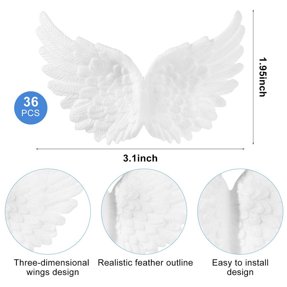 24pcs Plastic Angel Wings for Crafts,Mini 3D White Angel Wing Ornament  Patches
