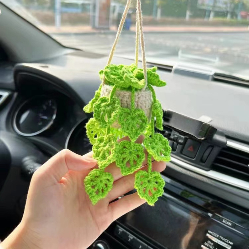 MultiValue Crochet Hanging Plant for Car, Cute Plant Car Mirror Hanging  Accessories for Office Home Car Decoration Interior Aesthetic Rearview  Mirror