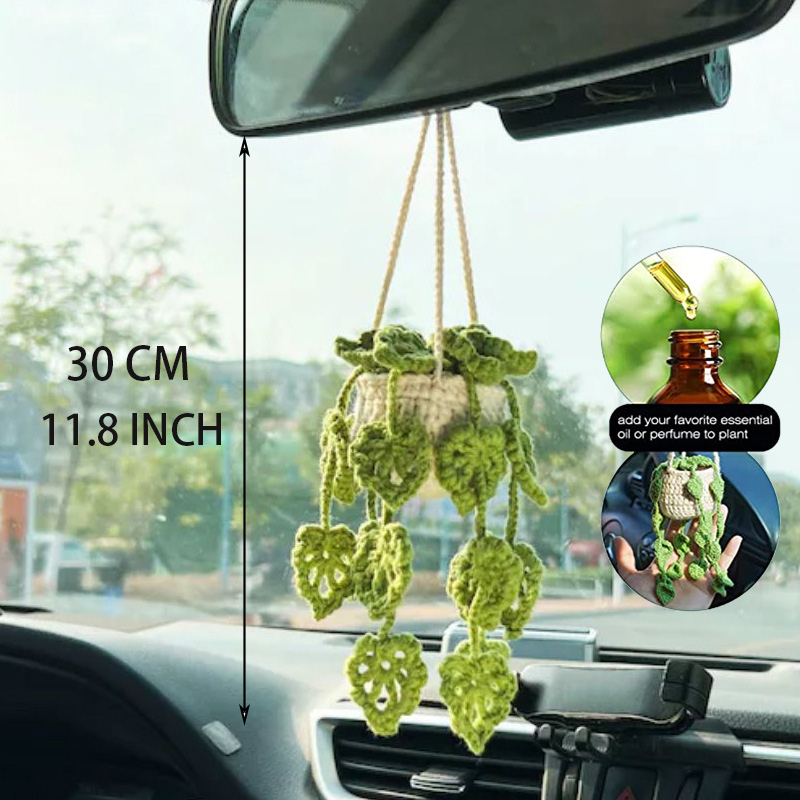 Cute Crochet Plant Car Mirror Hanging Accessories Boho - Temu United Arab  Emirates