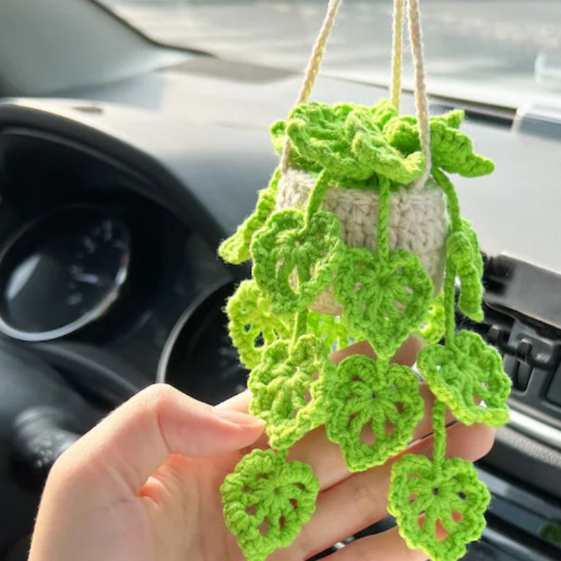 Cute Little Mushroom Crochet Car Rearview Mirror Accessories - Temu