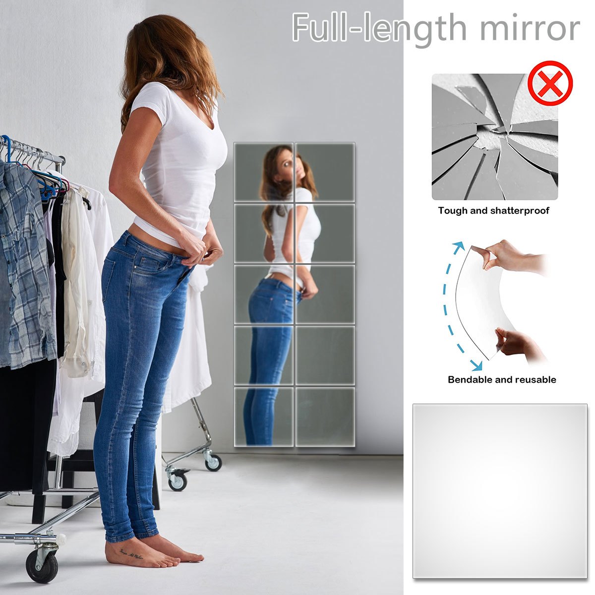 10Pcs Mirror Sheets Self Adhesive Non Glass Mirror Ultra-thin