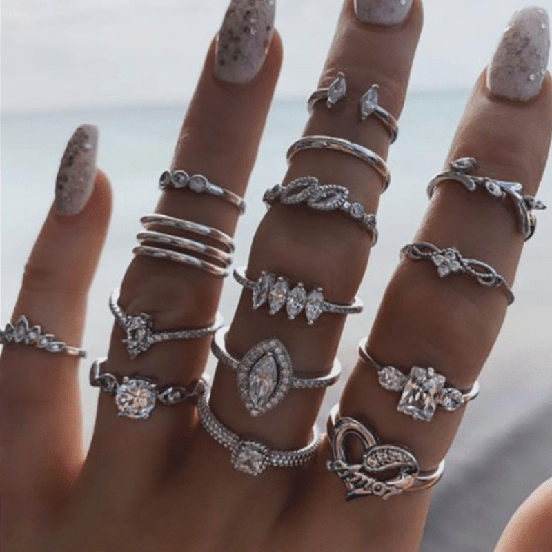 Boho Style Stacking Rings - Heart Vine Shapes Mix And Match Dainty Party Acc