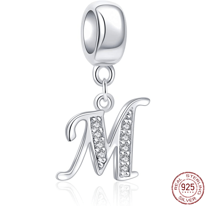 925 Sterling Silver Letter Beaded Capital Letter A z Pendant - Temu