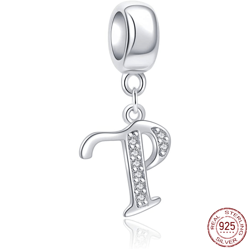 1pc 925 Sterling Silver Letter Beaded Capital Letter A-Z Pendant Letter Crystal Pendant Alphabet Pendants Suitable for European Classic Bracelets