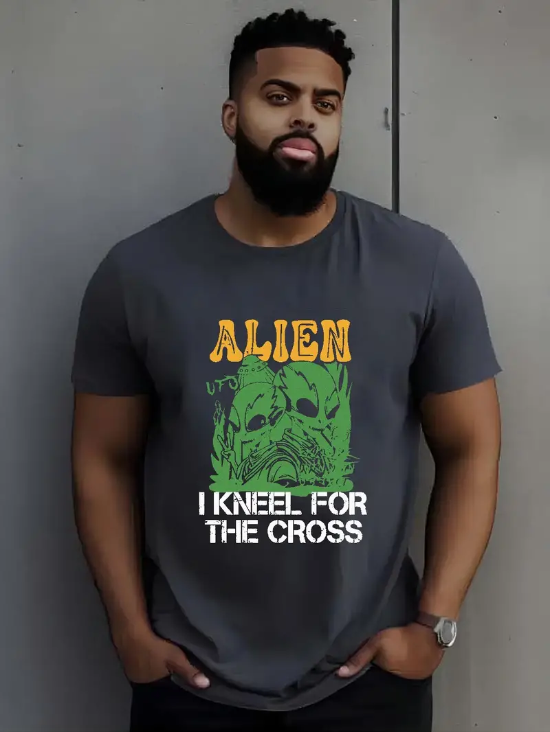 Plus Size Fashion Athletic T shirt Men Men's Aliens  Kneel - Temu