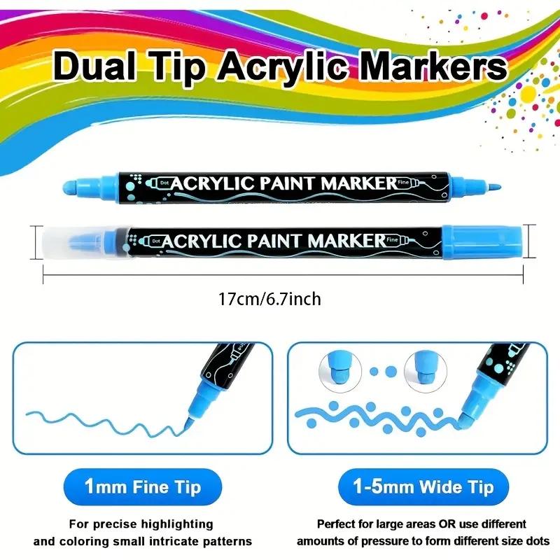 Betem 24 Colors Dual Tip Acrylic Paint Pens Markers, Premium Acrylic Paint Pens for Wood, Canvas, Stone, Rock Painting, Glass, Ceramic Surfaces, DIY