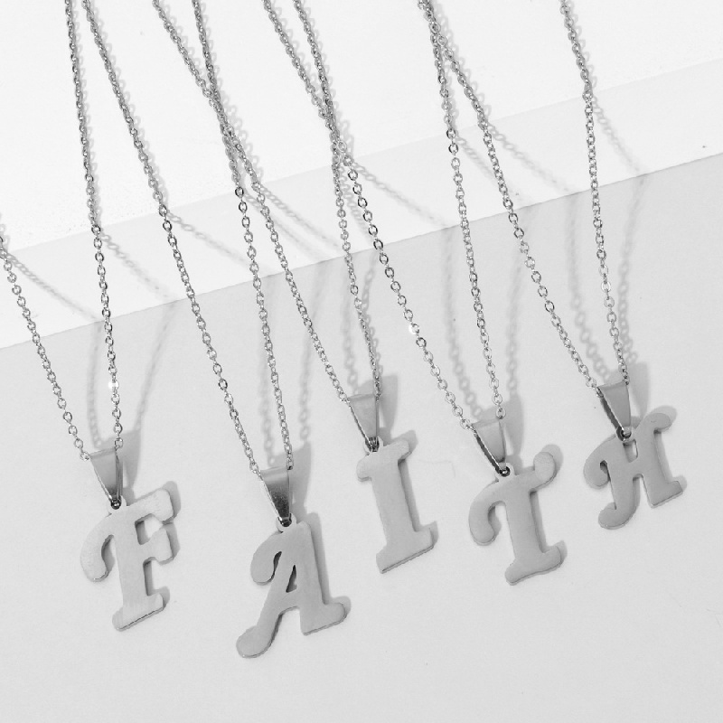 Fashion 26 Letters Pendant Necklaces Stainless Steel Necklace Chain Jewelry, Jewels A-N,Men Jewelry,Temu