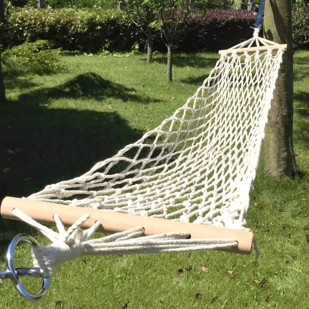 Cotton Rope Hammock with Hand Woven & Wooden Spreader