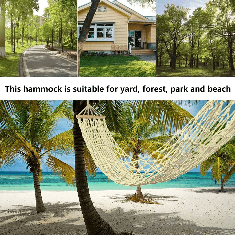 Cotton Rope Hammock with Hand Woven & Wooden Spreader