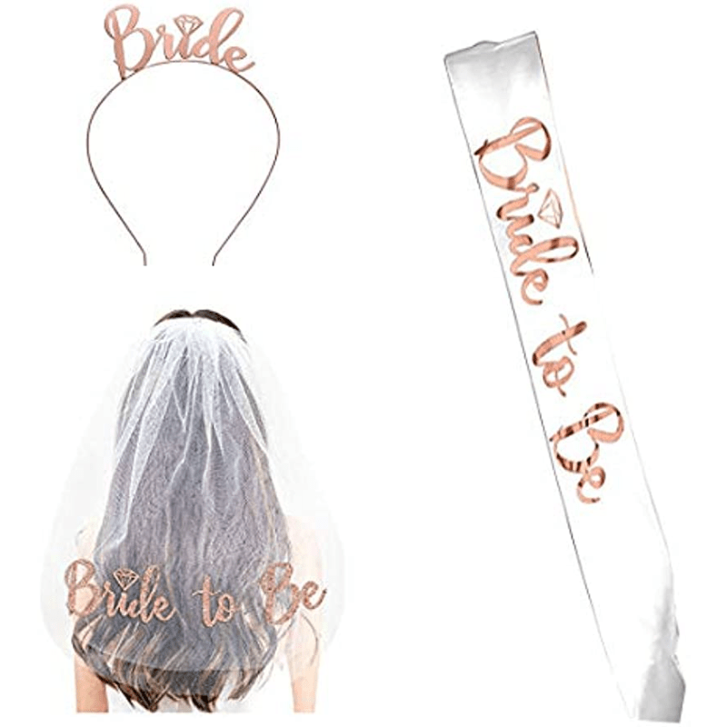 Bride to Be Set, 3pack Bride to Be Sash & Headband Tiara & Shoulder Length  Veil Bachelorette Party Supplies Bridal Shower Decoration Accessories