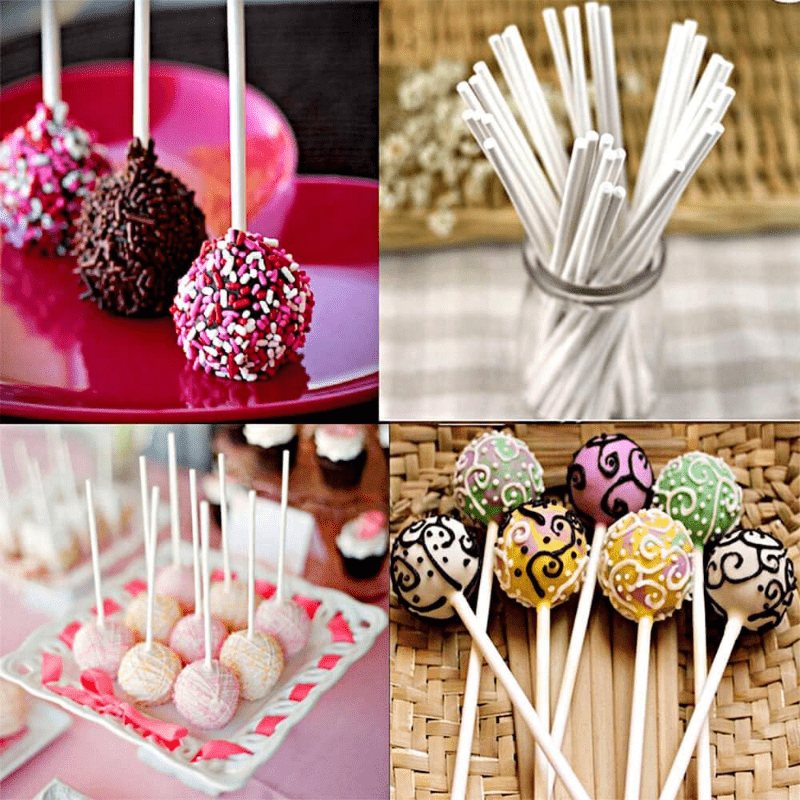 ZHBDMGK 600pcs Lollipop Stick, 6in Cake Pop Sticks with Clear Treat Bags & Gold Twist Ties, Cake Pops Making Tools for Lollipops, Candie