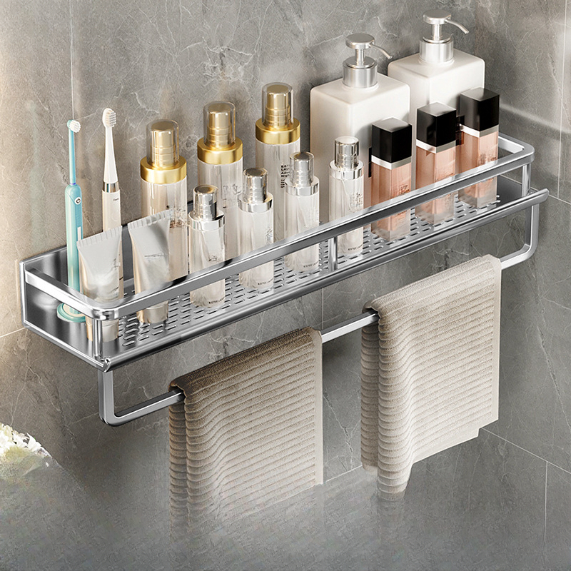 1pc No Drill Bathroom Shelf Wall Mounted Storage Rack Stainless