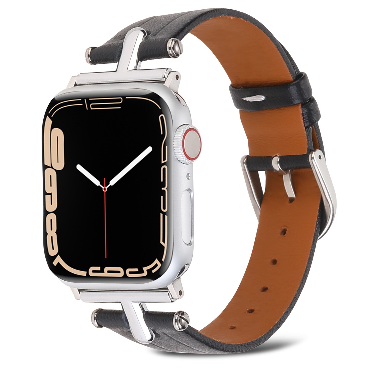 Apple Watch Band 42/44/45mm, Men Women Light Tan Genuine Leather Replacement  Iwatch Strap with Silver Metal Clasp for Apple Watch Series SE 8 7 6 5 4 3  2 1 Sport Edition 