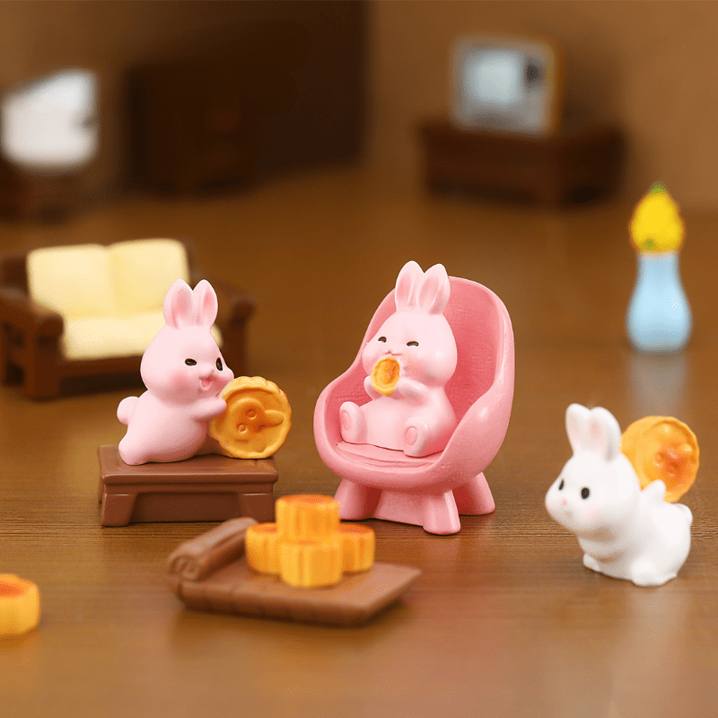 Cartoon Plaid Sitting Rabbit Keychain Cute Anime Bunny Resin Key