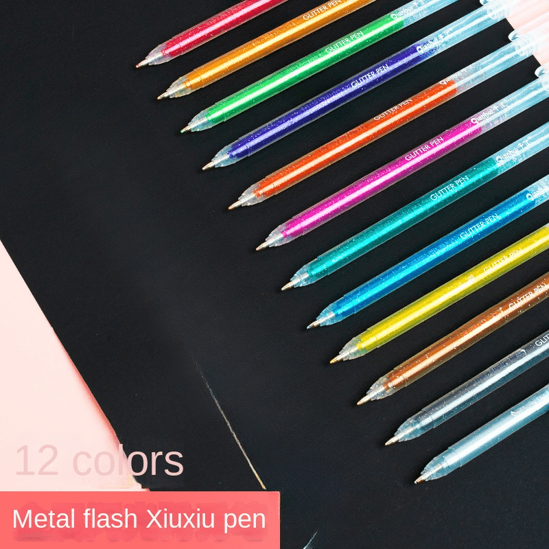 12 Colors Glitter Gel Pen Pastel Metal Plastic Highlighter - Temu