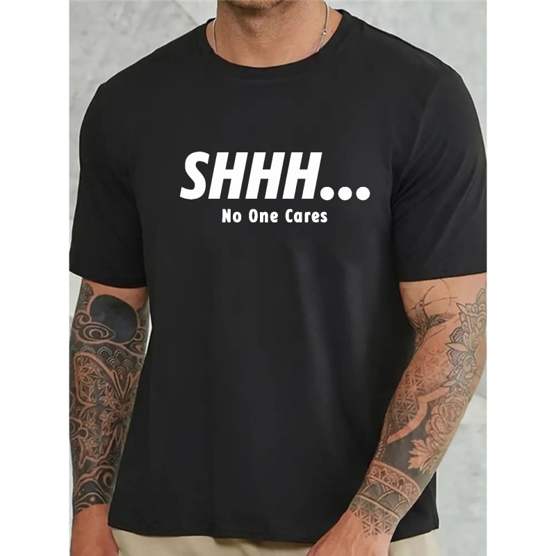 

shhh" Graphic Print Men's T-shirt, Summer Trendy Short-sleeve Sports Tees For Big & Tall Guys, Plus Size