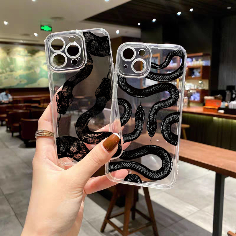 

2pcs Black Snake Pattern Clear Phone Case For 12 13 Pro Max Mini Case Silicone Soft Fall Car Case Cover For 11 14 Pro Xs Max Xr X 8 7 6s Plus Back Cover Gifts