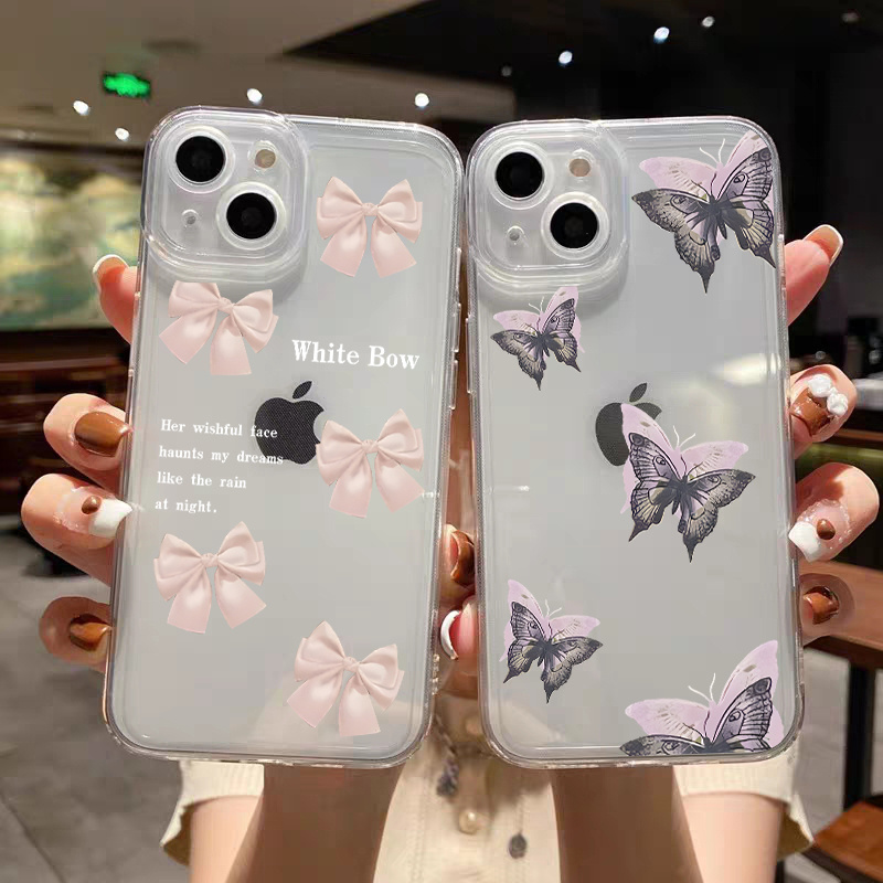 Woman girls cute bow pink butterfly phone case for iphone 11 12 13 pro max  xr