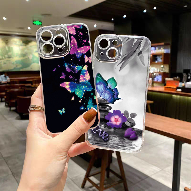 

2pcs Colorful Butterfly Pattern Clear Phone Case For 12 13 Pro Max Mini Case Silicone Soft Fall Car Case Cover For 11 14 Pro Xs Max Xr X 8 7 6s Plus Back Cover Gifts