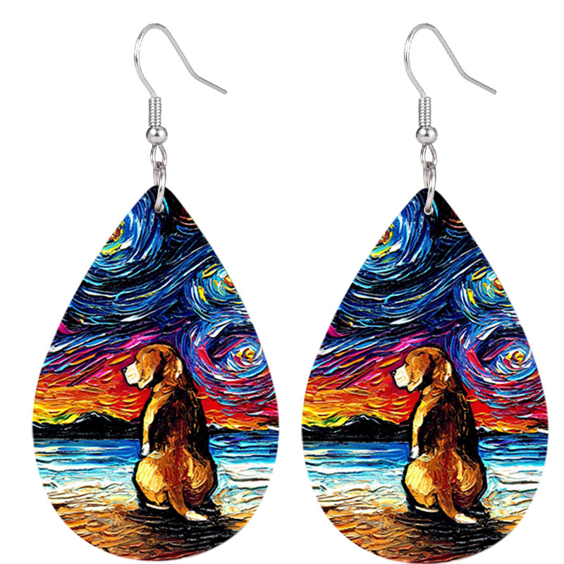 TEMU Colored Dog Pu Leather Earring Impression Painting Pu Dangle Party Earrings For Women