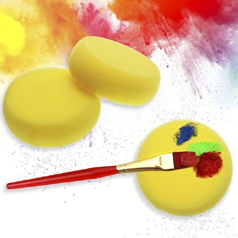 1pc/3pcsの丸い黄色のペイントスポンジ、合成アーティストスポンジ、水彩スポンジ、アート、クラフト、陶器、粘土、壁のクリーニングに最適です。  おもちゃ・ゲーム Temu Japan