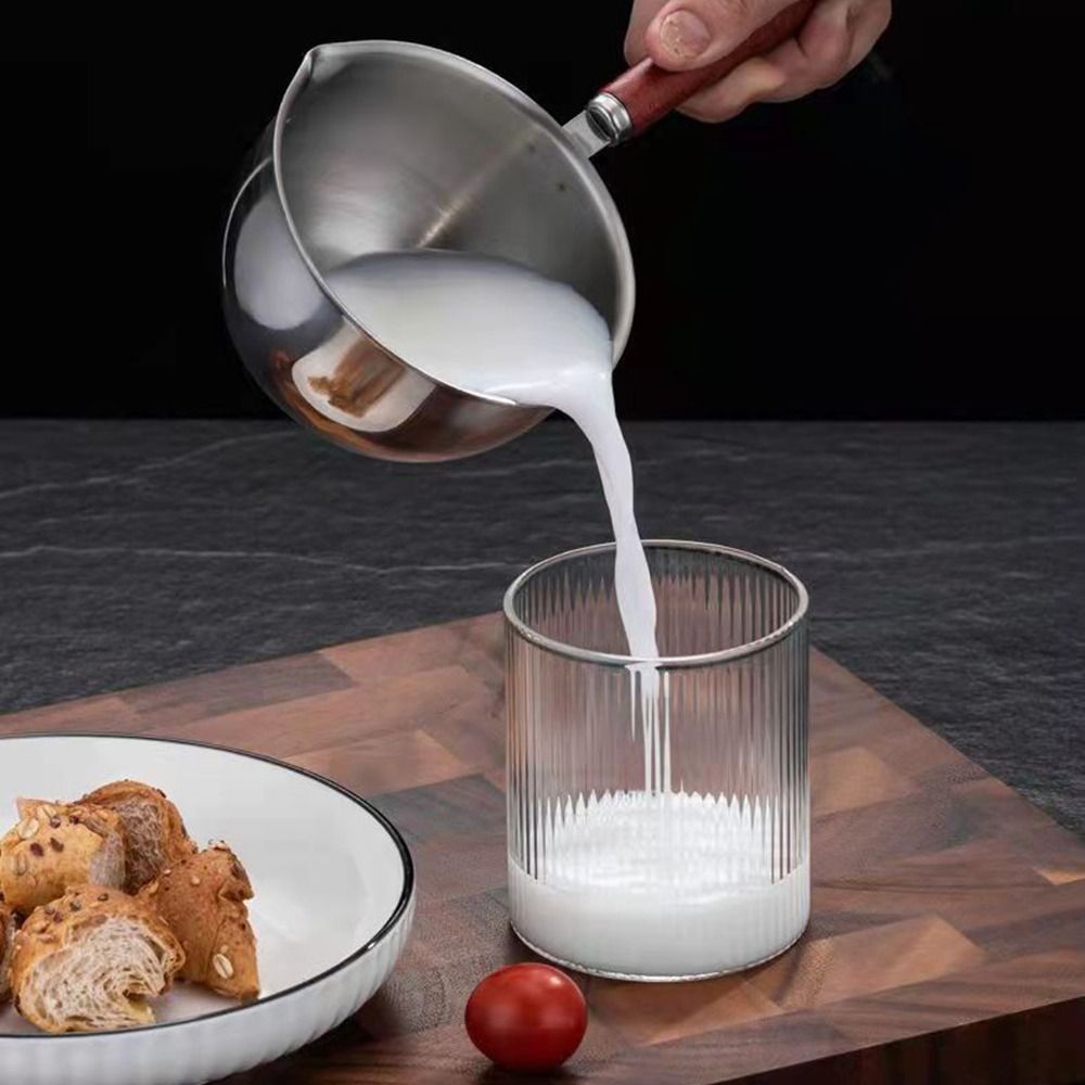 1pc Milk Pan With Dual Pour Spout Stainless Steel Sauce Pot Wood Handle  Butter Warmer Pot Small Soup Pot Frothing Pitcher Measuring Cups For  Kitchen C