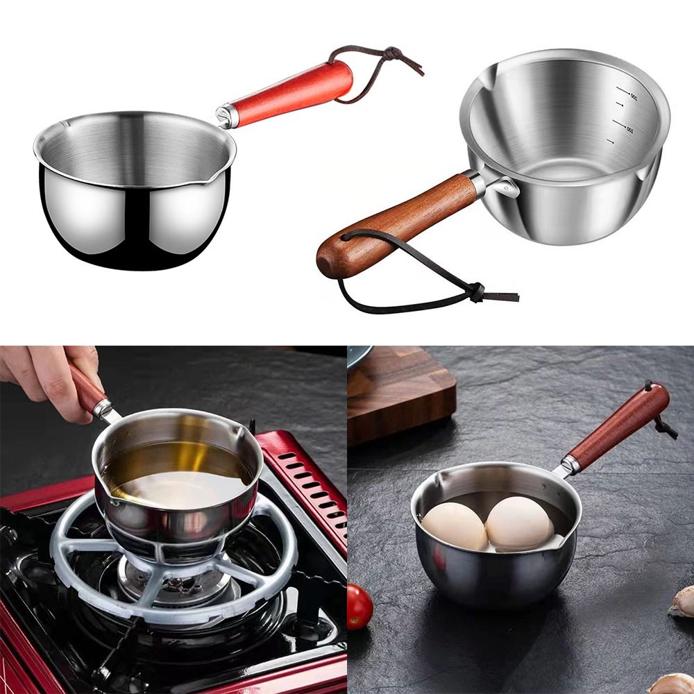 Small Saucepan, Stainless Steel Mini Sauce Pan with Wooden Handle Stovetop  Milk Warmer Pot with Dual Pour Spout for Oil Milk Coffee(M)