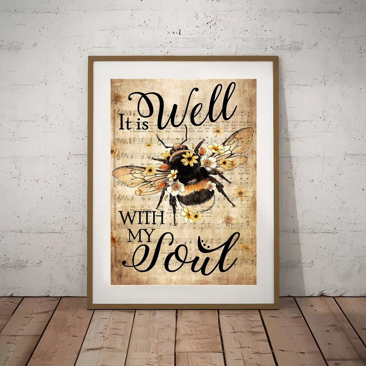 Honey Bee Decor, 6-inch Bee on Sunflower Canvas, Bee Wall