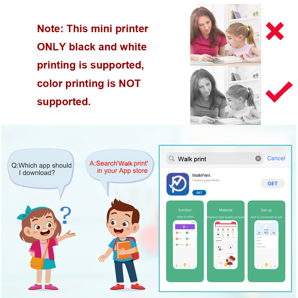 mini photo printer portable thermal printer for app inkless printer gift for kids friends used in home office study work list printing details 1