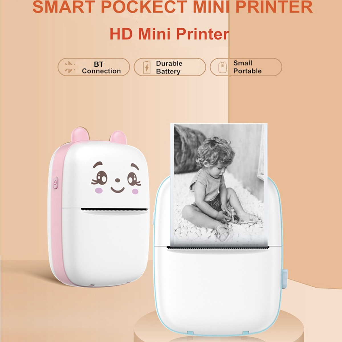 ConBlom Mini Imprimante Photo, Imprimante Thermique Portable Petite  Bluetooth Imprimante sans Encre avec 11 Rouleaux de Papier Thermique pour  Android
