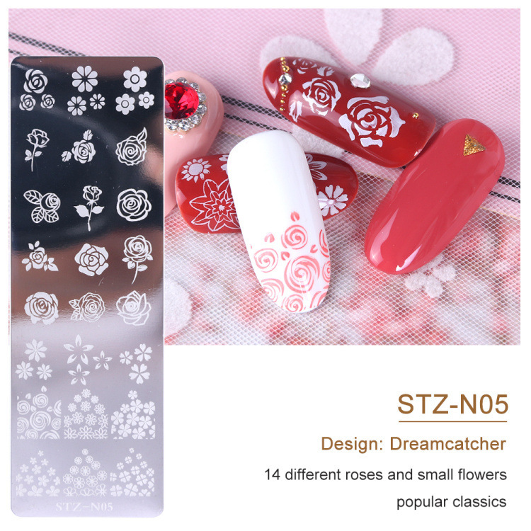 Nail Stamp Plate Kit 6 Pcs Nail Stamping Plates + 1 Stamper + 1 Scraper  Butterfly Flower Feather Flowers Maple Leaves Roses Nail Plate Template for